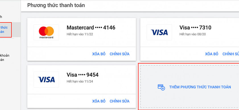 Thêm phương thức thanh toán Google Ads