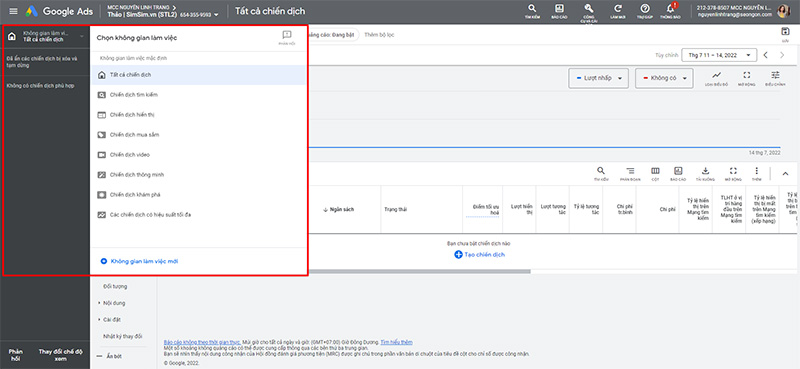Giao diện quảng cáo Google