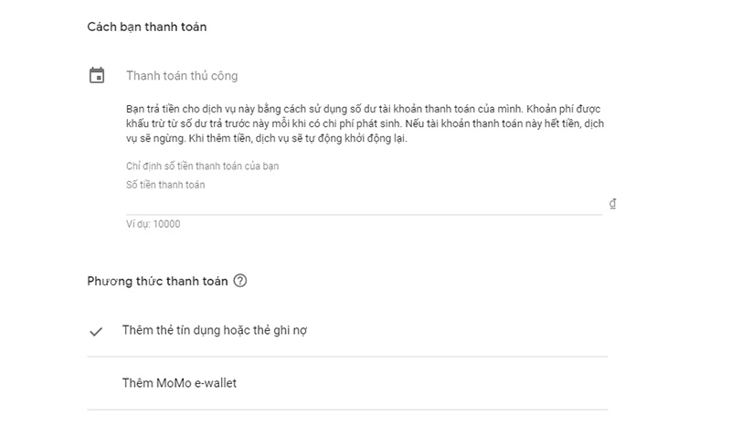 Xác minh cách thanh toán và thông tin thanh toán 